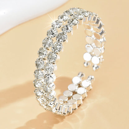 Women's Fashion Luxury Rhinestone Full Diamond Double Row Bracelet，Suitable for Daily Wear，Wedding Bride Jewelry