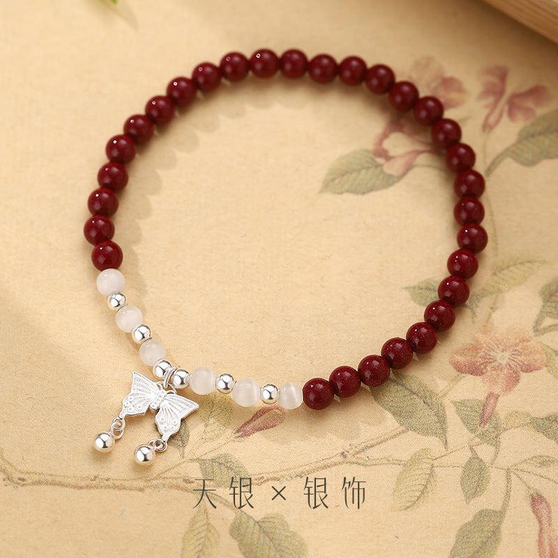 Autumn and Winter New Products S925Sterling Silver New Chinese Butterfly Purple Gold Sand Bracelet Female National Style Minority All-Match Bracelet Generation Hair