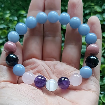 Mood Relief Bracelet Amethyst，Apache Tears，Manganese spar，Rose Quartz，Selenous Acid Salt Provides Comfort，Peace，Gifts of Love and Power Jewelry