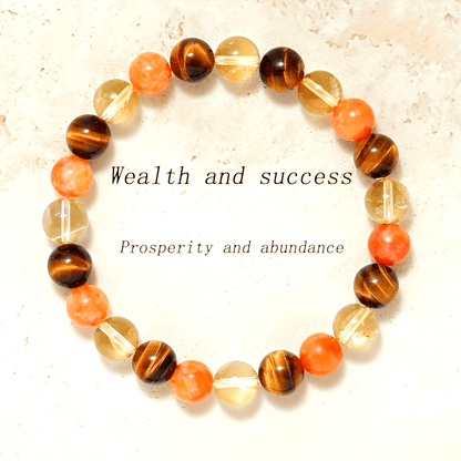 A Tigereye and Citrine Crystal Bead Bracelet - 1Pieces - Gem Elastic Wristband for Fortune and Success - Solid Format Accessories - Ideal Gift for Friendship and Party