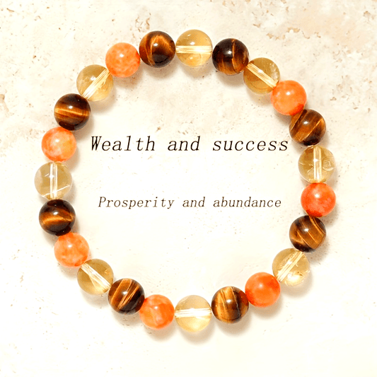 A Tigereye and Citrine Crystal Bead Bracelet - 1Pieces - Gem Elastic Wristband for Fortune and Success - Solid Format Accessories - Ideal Gift for Friendship and Party