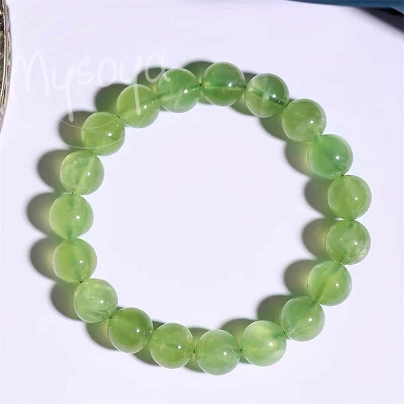 100% Handmade Natural Lucky Green Prehnite Bracelet，Bright Colors，Super White Bracelet，10mm Beads，Gift Box，Suitable for Him/Her Neutral Jewelry，Suitable for Daily Use、Christmas、Thanksgiving Day、Gifts for New Year and Valentine's Day。