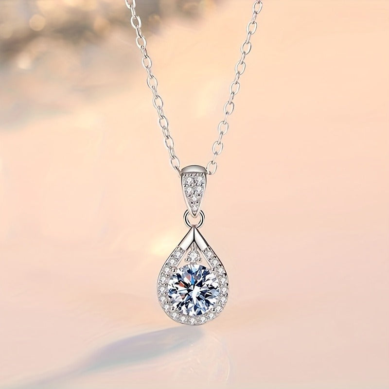 1Pieces925Silver Moissanite Necklace，Elegant Style，Exquisite Water Drop Pendant Jewelry，Engagement Wedding Party Wear，Anniversary Gift for the Other Half