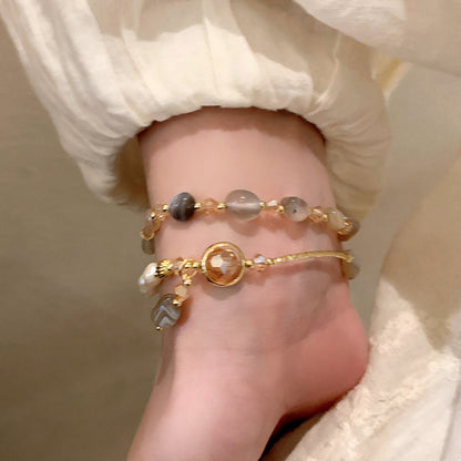 Elegant Double-Layer Pearl and Gem Bracelet - Women's Luxury White Jewelry