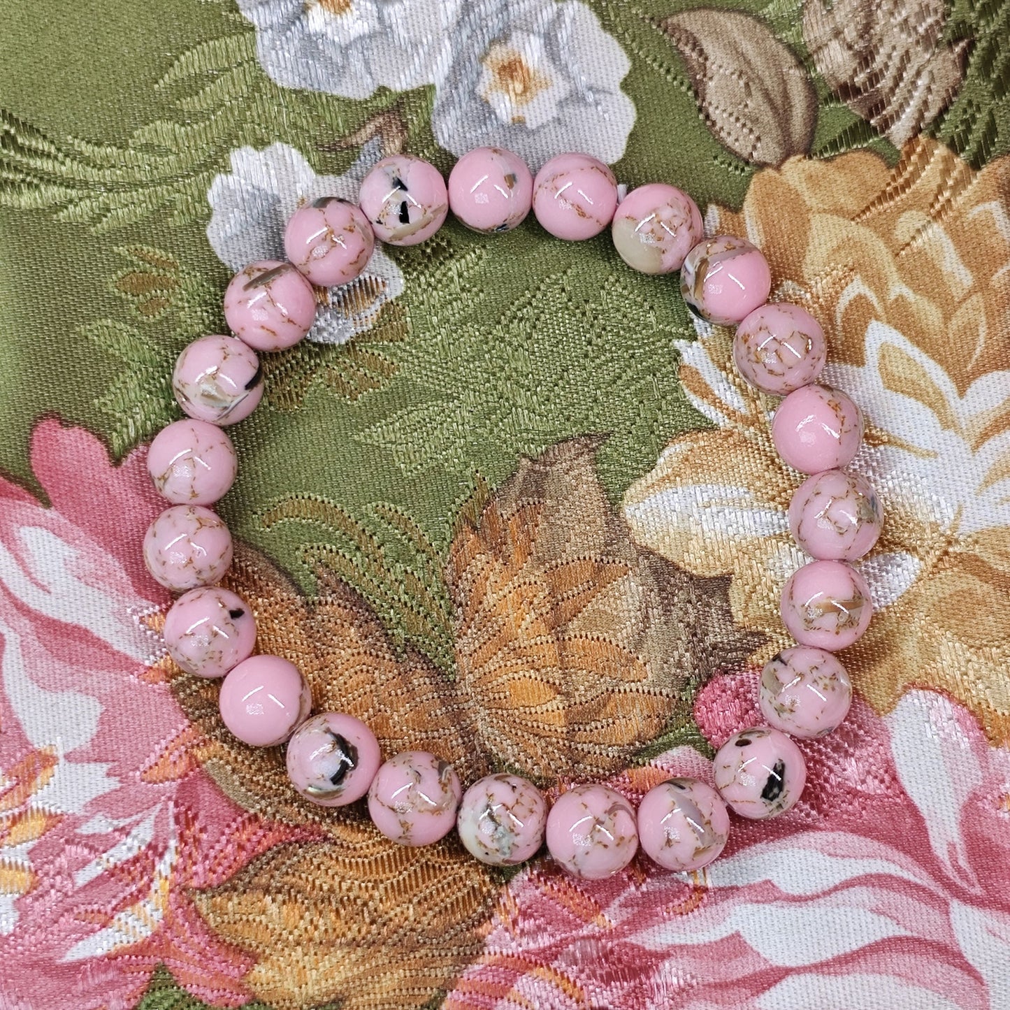 Elegant8.5mm Pink and White Marble Natural Stone Beads Bracelet - Traditional Chinese Style，Versatile Accessories for All Occasions，Ideal Gift for Relatives