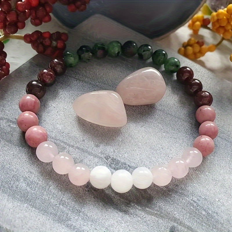 Self Bracelet Garnet Moonstone Rhodonite Rose Quartz Stone Bracelet Multicolor Gem Ornament