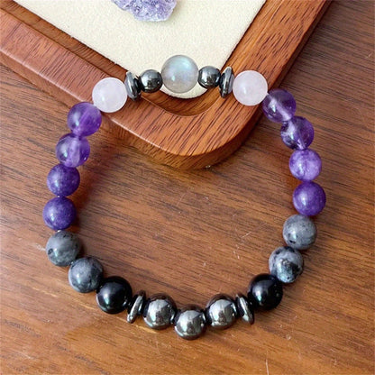 1 Magnetic Field Protection Bracelet，Mixed Color Micro Glass Bead，with Imitation Amethyst and Black Amphibole，Daily Wear Jewelry Gift