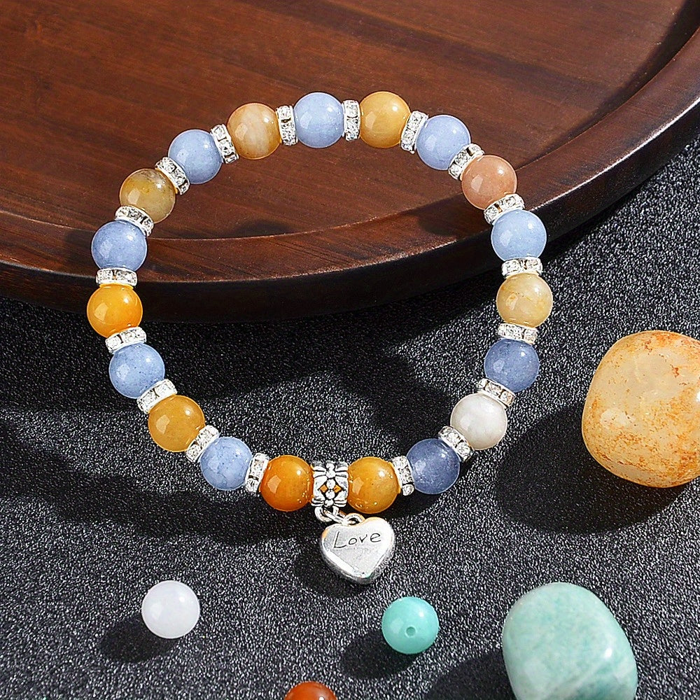 Fashion Jewelry Suit1Pieces，Ancient Topaz and Aquamarine Beaded Bracelet，8mm Natural Gemstone Balance Mood Bracelet，Suitable for Any Occasion，Gem Balance Mood Bracelet