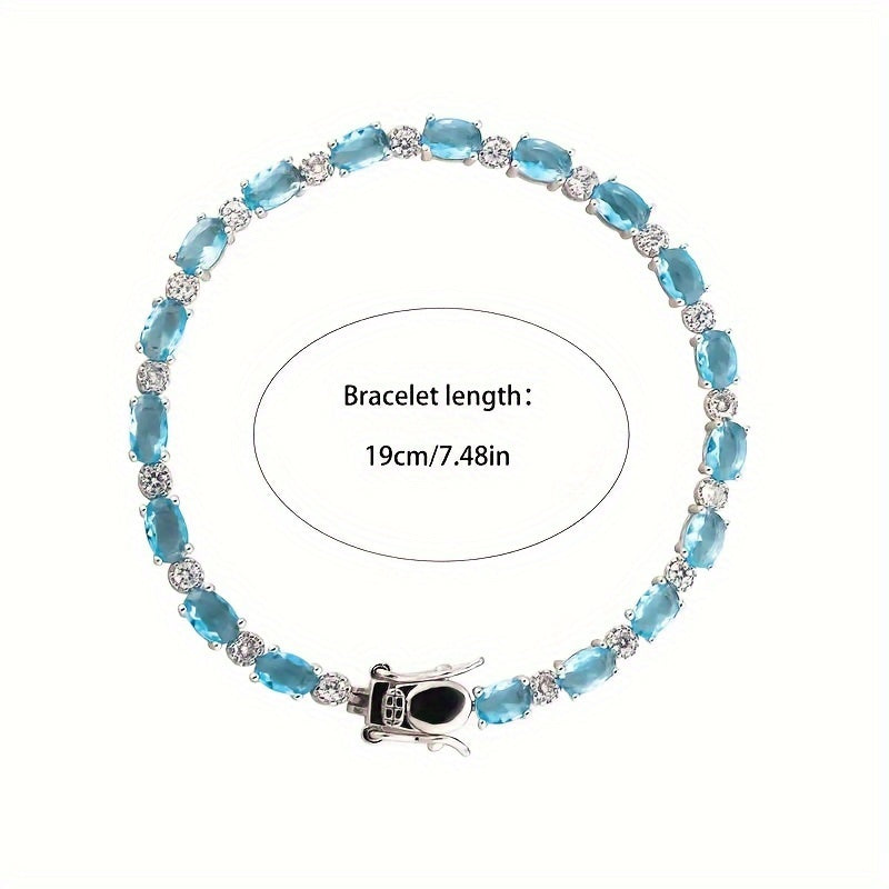 Aquamarine Zircon Bracelet，925Sterling Silver，Luxury and Noble，Same Style for Men and Women，Gift Box