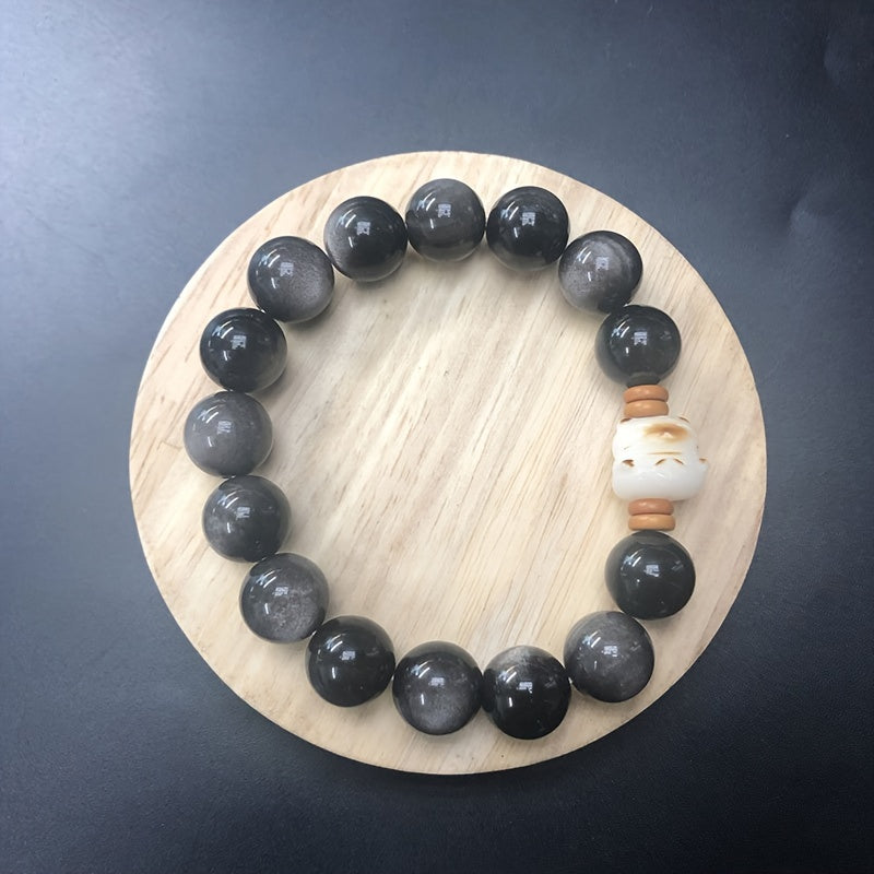 Lucky Charm Couple Bracelet - Silver Obsidian and Sandalwood，Fashion Men's Accessories