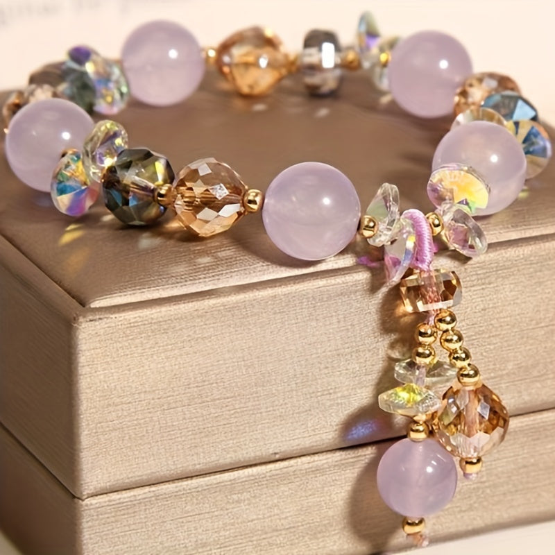 1pc Amethyst Beaded Bracelet，Rose Quartz Beaded Bracelet，Lucky Bracelet，Fashion Accessories Show Elegant Graceful，Suitable as Gift Accessories，Holiday Gift，Gift for Family/Friends/Perfect Gift for Lovers