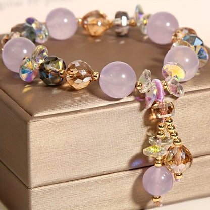 1pc Amethyst Beaded Bracelet，Rose Quartz Beaded Bracelet，Lucky Bracelet，Fashion Accessories Show Elegant Graceful，Suitable as Gift Accessories，Holiday Gift，Gift for Family/Friends/Perfect Gift for Lovers