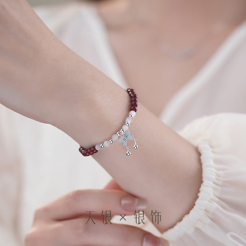 Autumn and Winter New Products S925Sterling Silver New Chinese Butterfly Purple Gold Sand Bracelet Female National Style Minority All-Match Bracelet Generation Hair