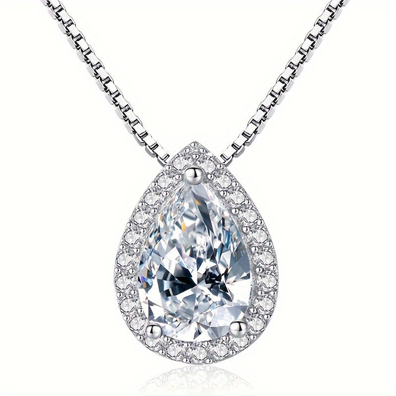 Water Drop Moissanite Ladies' Pendant Necklace，1CT D Colorful Moissanite Diamond Necklace，925 Sterling Silver Pendant Necklace，Bridal Suit Jewelry Gifts & Certificates