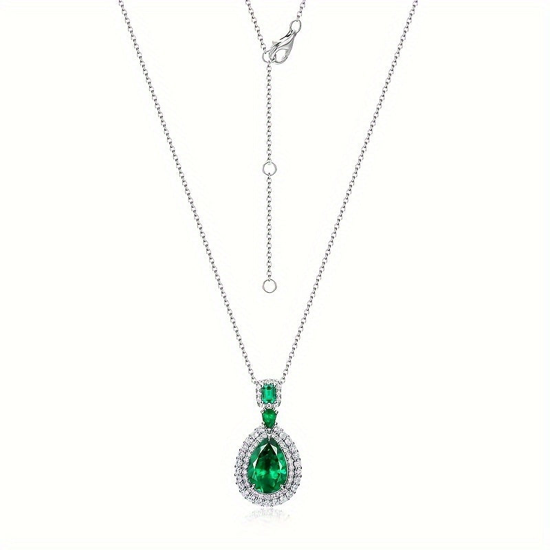 Elegant3.58Carat Laboratory Cultivation Emerald Pendant Necklace，925Sterling Silver，18K Gold Coating，with Moissanite Embellishment，Suitable for Daily Wear and Special Occasions，Thanksgiving Gift