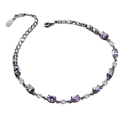 S925Silver Amethyst Couple Purple Diamond Sterling Silver Bracelet Female Korean Style Personalized and Mori Girlfriends Jewelry Wholesale Delivery