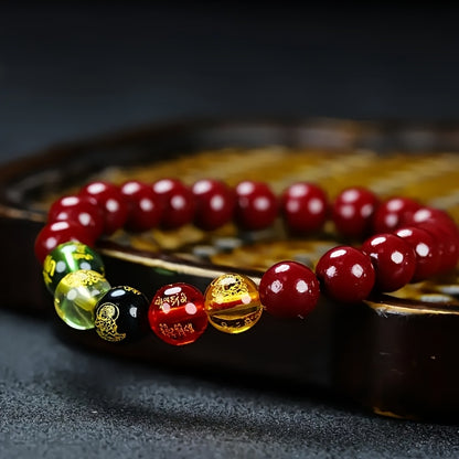 1Unisex Cinnabar Beads Bracelet，Artificial Crystal Decorative Beads，Holiday Gift，Simple Design