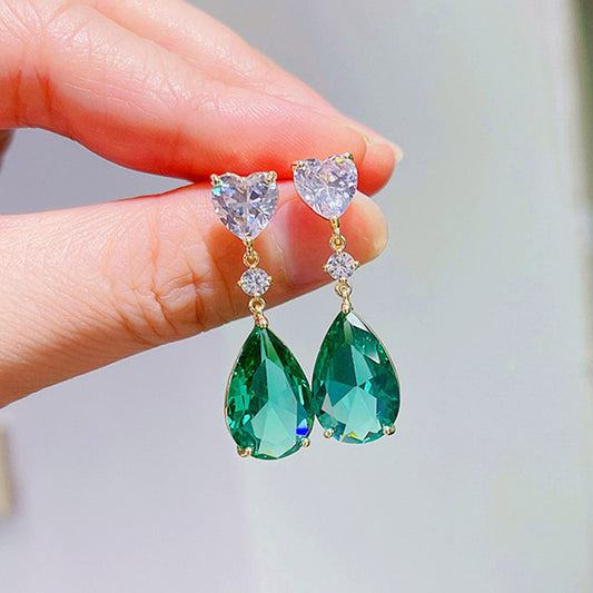 Delicate Light Navy Blue Sapphire Crystal Zircon Earrings Summer New Light Luxury Pear-Shaped Water Drop Earrings