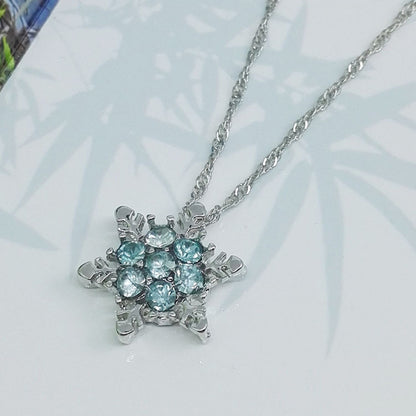 925 Silver Exquisite Blue Crystal Snowflake Flower Pendant Necklace - Unique and Elegant Romantic Occasion Jewelry Gift，Exquisite Design，Shining Crystal Embellishment