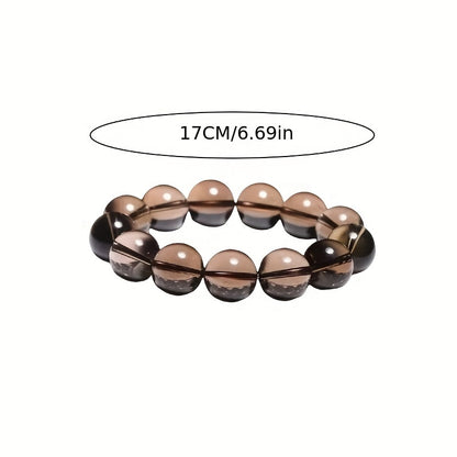 Fashion Brown Crystal Beads Bracelet - Single Ring，Smoked Obsidian and Ice Transparent Beads，Perfect for Casual Wear Or as a Holiday、Birthday、Halloween、Intimate Gift of Accessories|Multifunctional Accessories|Crystal Beads Bracelet，Bracelet beads