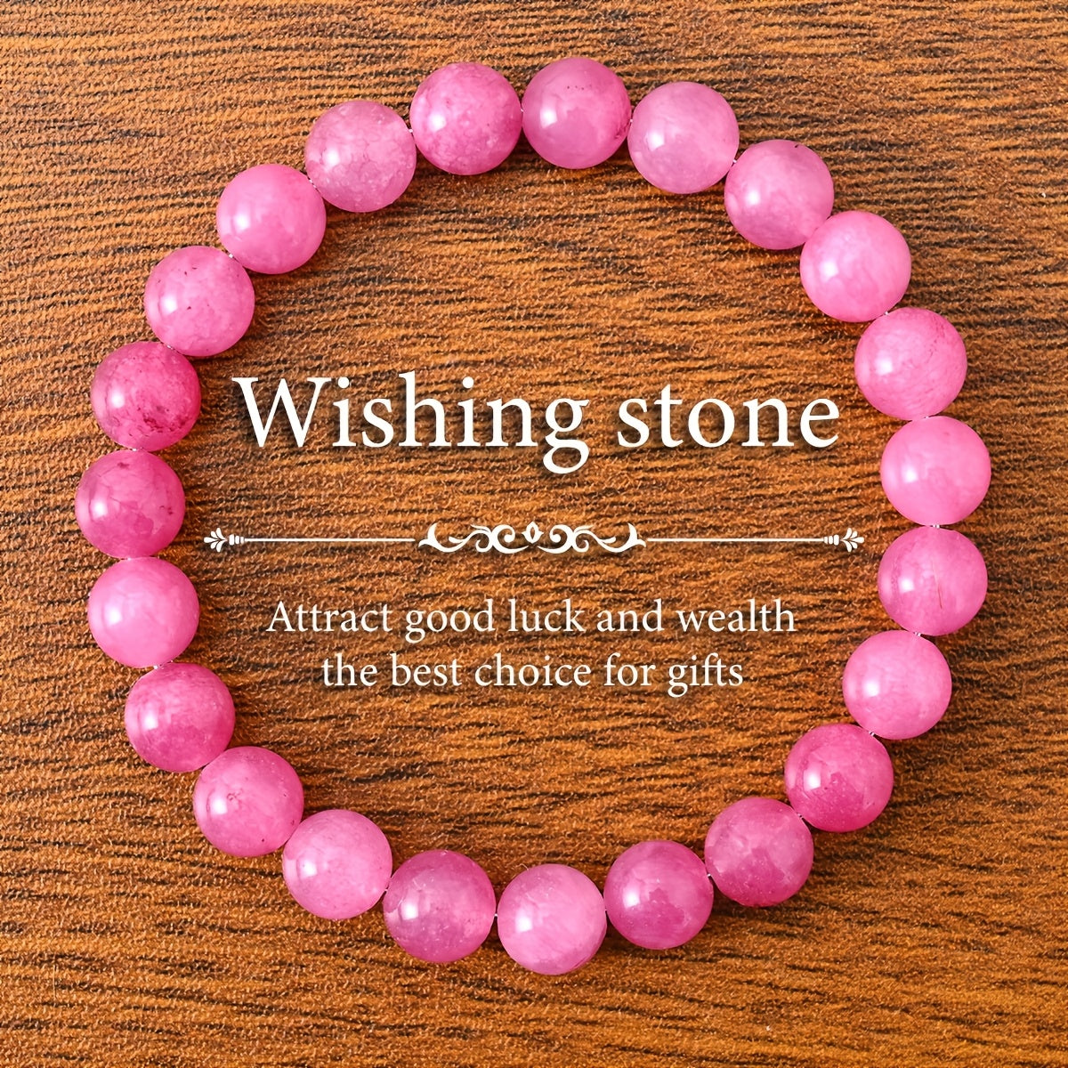 Adjustable Pink Natural Stone Beads Bracelet - 8 mm，“Auspicious stone”，Good Luck，Elegant Gift Creative，Stone Jewelry