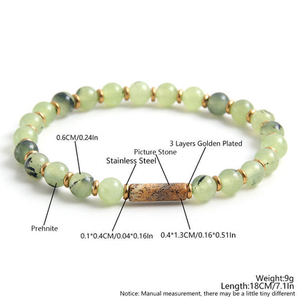 Natural Stone Prehnite Cylindrical Pattern Stone Beaded Bracelet Niche Design Vintage Accessories