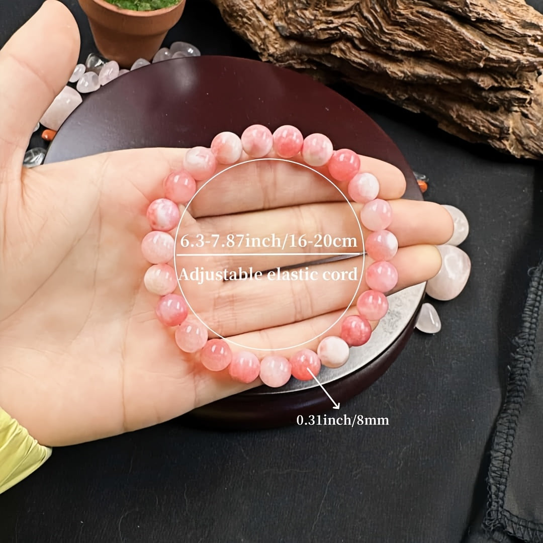 1Elegant and Lovely Zipper Bead Bracelet，Rose Stone，Perfect Gift for Girlfriend，Suitable for Daily Wear and Parties，Valentine's Day All-Season Accessories