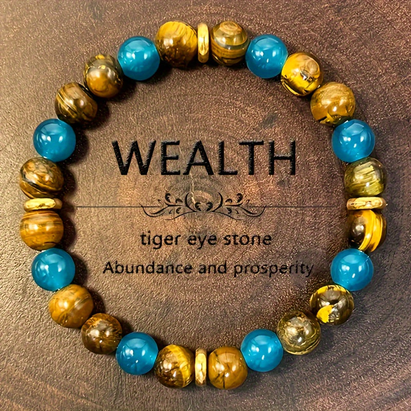 Fortune Tiger-Eye Bracelet - Natural Beads Wealth Symbol，Bring Abundance and Prosperity，Peace and Lucky Crystal Bracelet Jewelry Gift - Inject Prosperity Energy，Bring Peace and Good Luck - Shiny Imitation Crystal Jewelry - Perfect Gift for Relatives