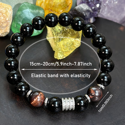 1个/Bohemian Style10mm Natural Red Tigereye Stretch Bracelet，Protected and Rooted Stone，Unisex Blessing Jewelry Gift