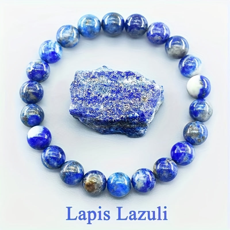 Fashion Style Lapis Lazuli Healing Beads - Natural Stone Elastic Jewelry，Provide Security、Resist Evil、Promote Spirituality and Emotional Relief，Suitable for Couples，Autumn and Winter Overlapping，Perfect Gift for Halloween and Christmas