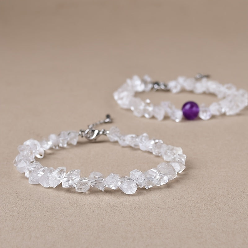 Natural Shining Diamond Bracelet，Amethyst Rock Bracelet，Fashion Women's Bracelet，Crystal gift，Christmas Gift。Ultraviolet Lamp Exposure Shows Blue Light