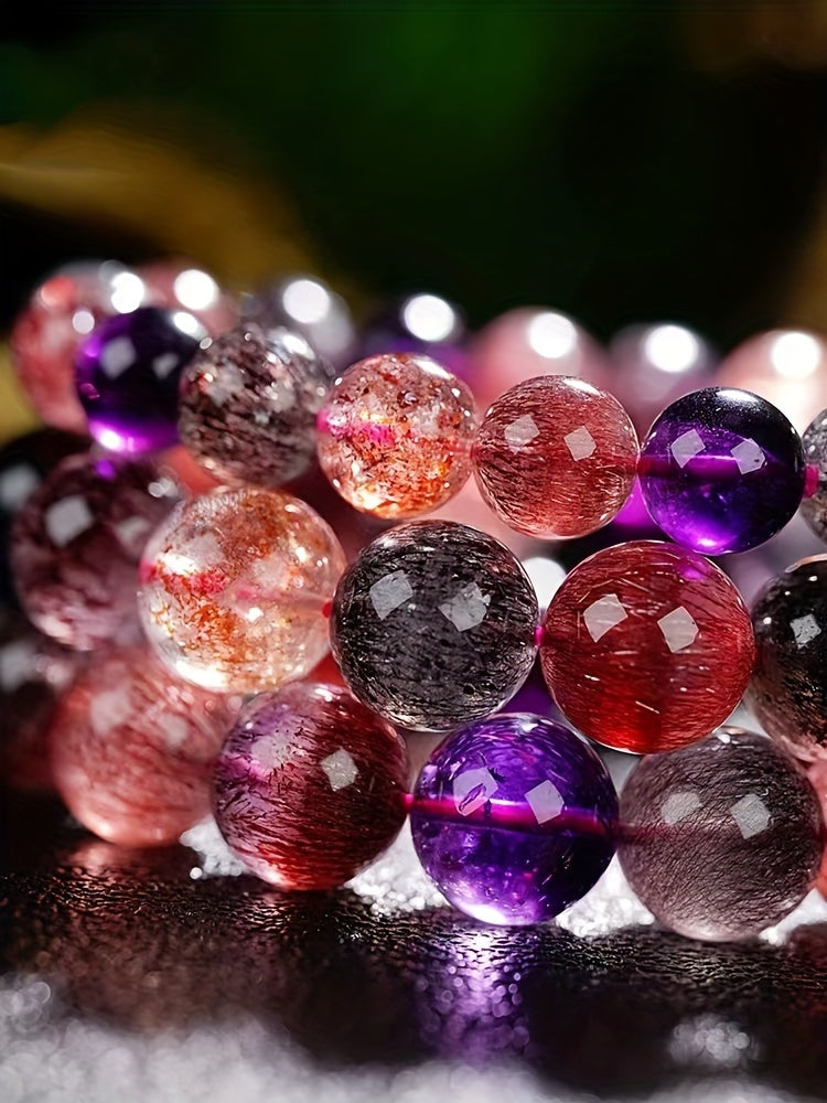 Super Beautiful Crystal Super Seven Bracelet，Purple、Red、Yellow，Super Golden Strawberry Flowers，Super Beautiful Crystal Bracelet，It Is the First Choice for Gifts。