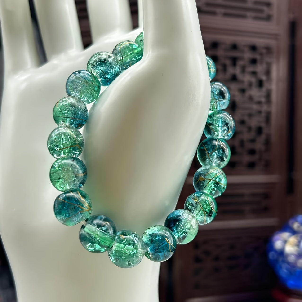 Brazilian Crystal Green Phantom Quartz Pattern Bracelet，Elegant Fashion，Synthetic Crystal Material，No Inlay，No Pendant，Suitable for Daily Wear Or Gifts，Unisex