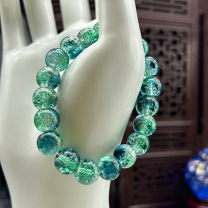 Brazilian Crystal Green Phantom Quartz Pattern Bracelet，Elegant Fashion，Synthetic Crystal Material，No Inlay，No Pendant，Suitable for Daily Wear Or Gifts，Unisex