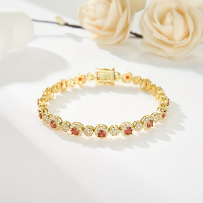 Elegant14K Gold-Plated Tennis Bracelet，with Garnet and White Cubic Zirconia - Perfect Anniversary、Birthday and Valentine's Day Gifts