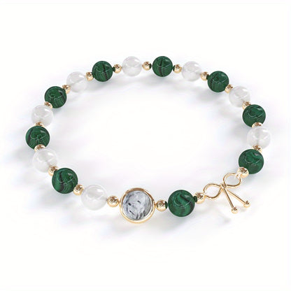 Elegant French Gem Bracelet - 14K Gold Plated Moonstone、Malachite、Tigereye and Amethyst Beads，Boost Intuition、Confidence and Spiritual Growth - Suitable for Christmas and Daily Wear