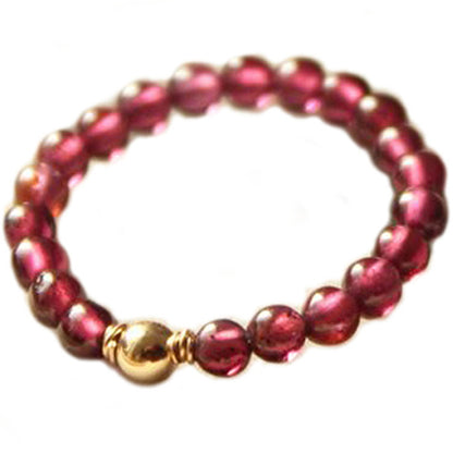 Natural Rose Garnet round Beads Stretch Ring Does Not Fade14K Gilded diy Handmade Original Simple Ring