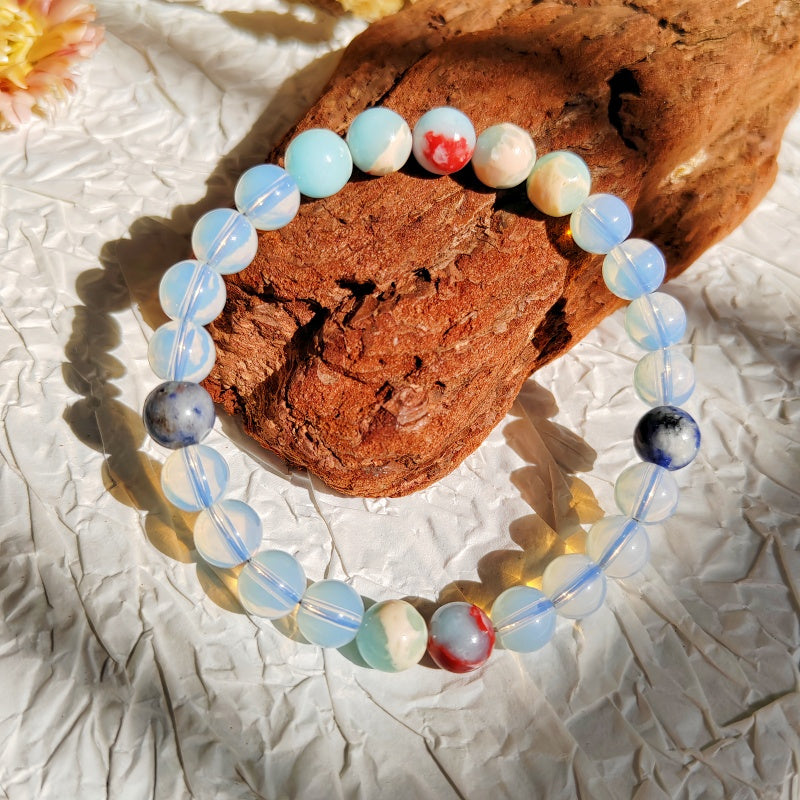 1Bohemian Natural Peach Blossom and Celestite Beaded Bracelet - Handmade Lucky Fortune Jewelry Gift，Suitable for Family and Friends，Nonmagnetic，Non-Electric，Suitable for Valentine's Day、Thanksgiving Day、Christmas