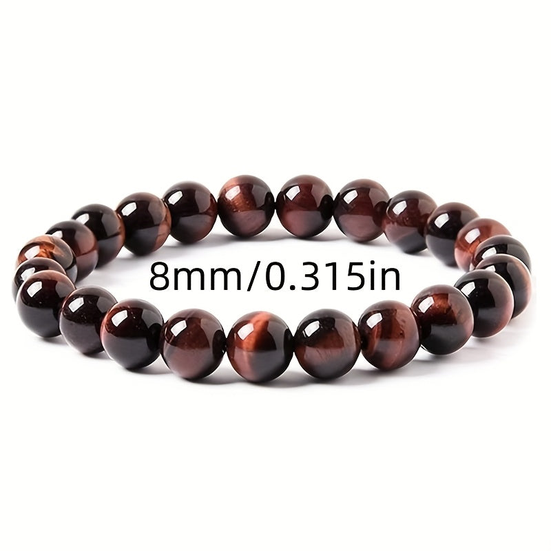 1 Pieces JXMYBA Premium Red Tigereye Beaded Bracelet，0.32 Inch - Elegant Glossy Surface，Suitable for Lovers and Fashion Lovers，Birthday、Halloween、Perfect Gift for Christmas