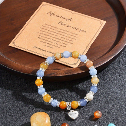 Fashion Jewelry Suit1Pieces，Ancient Topaz and Aquamarine Beaded Bracelet，8mm Natural Gemstone Balance Mood Bracelet，Suitable for Any Occasion，Gem Balance Mood Bracelet