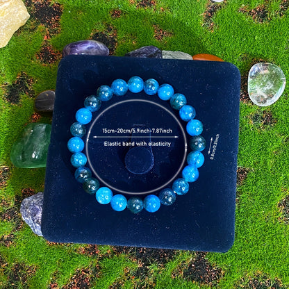 1 Bohemian Style 8 mm Blue Apatite Beaded Elastic Bracelet，Stimulate Motivation and Creativity，Perfect for Everyday Wear Or as a Christmas Gift，Natural Stone Color May Vary