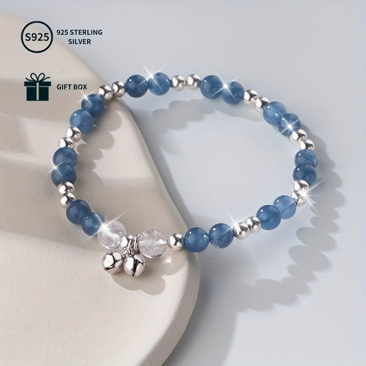 925Sterling Silver Bracelet，Equipped with Aquamarine and Transparent Crystal Beads，Elegant Retro Style - Mother's Day Gift，Multifunctional Jewelry Suitable for Daily Wear and Music Festival Activities