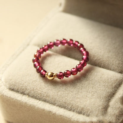 Natural Rose Garnet round Beads Stretch Ring Does Not Fade14K Gilded diy Handmade Original Simple Ring