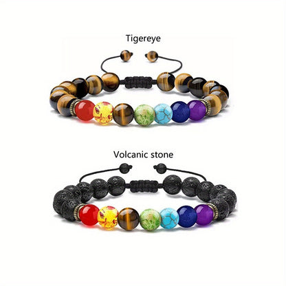 Lucky Charm Gemstone Bracelet - Tigereye、Amethyst、Turquoise and Citrine Beads，Lava Stone Ornament - Suitable for Anniversary、Birthday、Summer Vacation and Theme Party