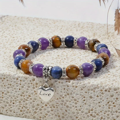 Natural Stone Healing Crystal Bracelet：Yellow tiger's eye、Amethyst and Lapis Lazuli - Relax，Relieve Stress（Anniversary Celebration Supplies，Birthday Party Gift，Summer Party Gift）