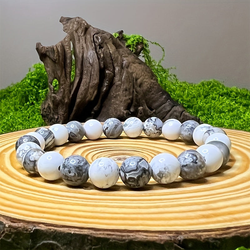 Confidence Bracelet：24Natural Stone Bracelet，Including8mm Map Stone and White Turquoise