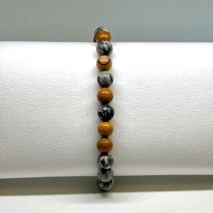 7.09 Inch Bracelet，With Map Stone and Egg Yolk Stone - Symbolic Charm、Courage、Confidence、Imagination and Creativity - Balance Positive Energy and Negative Energy