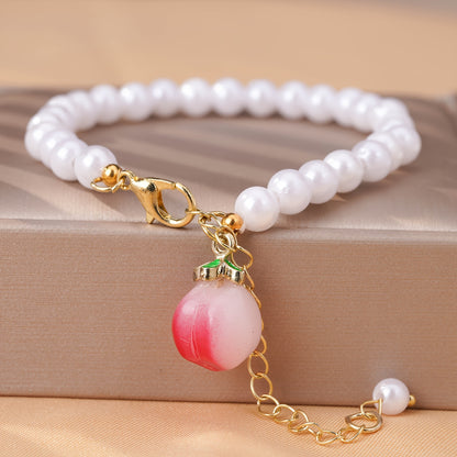 Elegant White Imitation Pearl with Alloy Pendant Bracelet - Women's Fashion Accessories