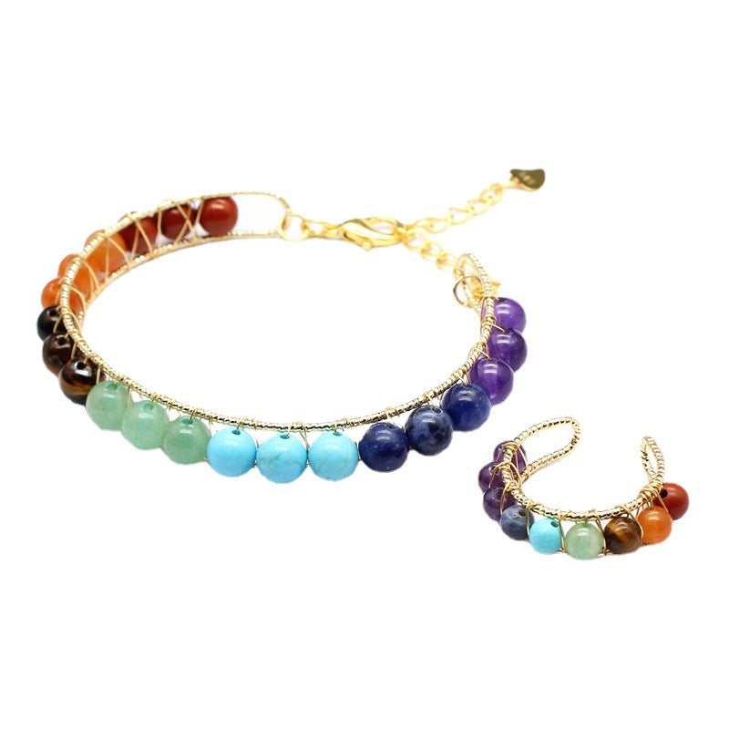 Natural Stone Seven-Color Carat Crystal14K Gilded Hand-Woven Adjustable Lady Fresh Bracelet