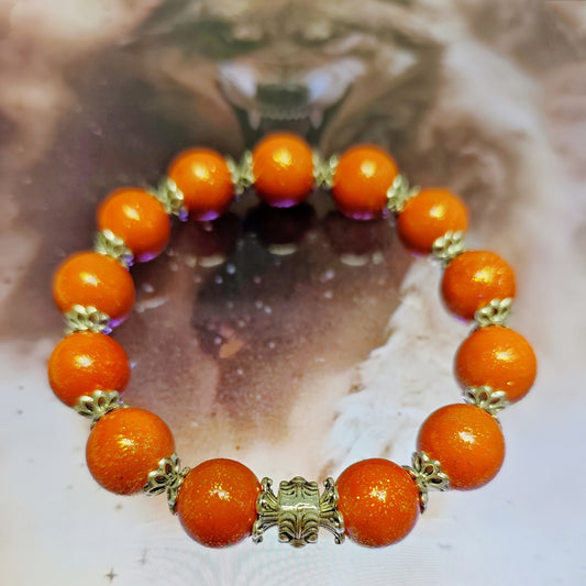 An Elegant Glass Beads Bracelet，Shining Sunstone Design，Golden Decoration，Suitable for Daily Wear，Women's Fashion Accessories Suitable for All Seasons